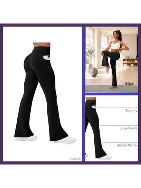 Yoga Pants with Pockets Seamless High Waist Flare Leggings
